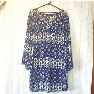 ELLOS Beaded Neckline Batik Print Popover Dress